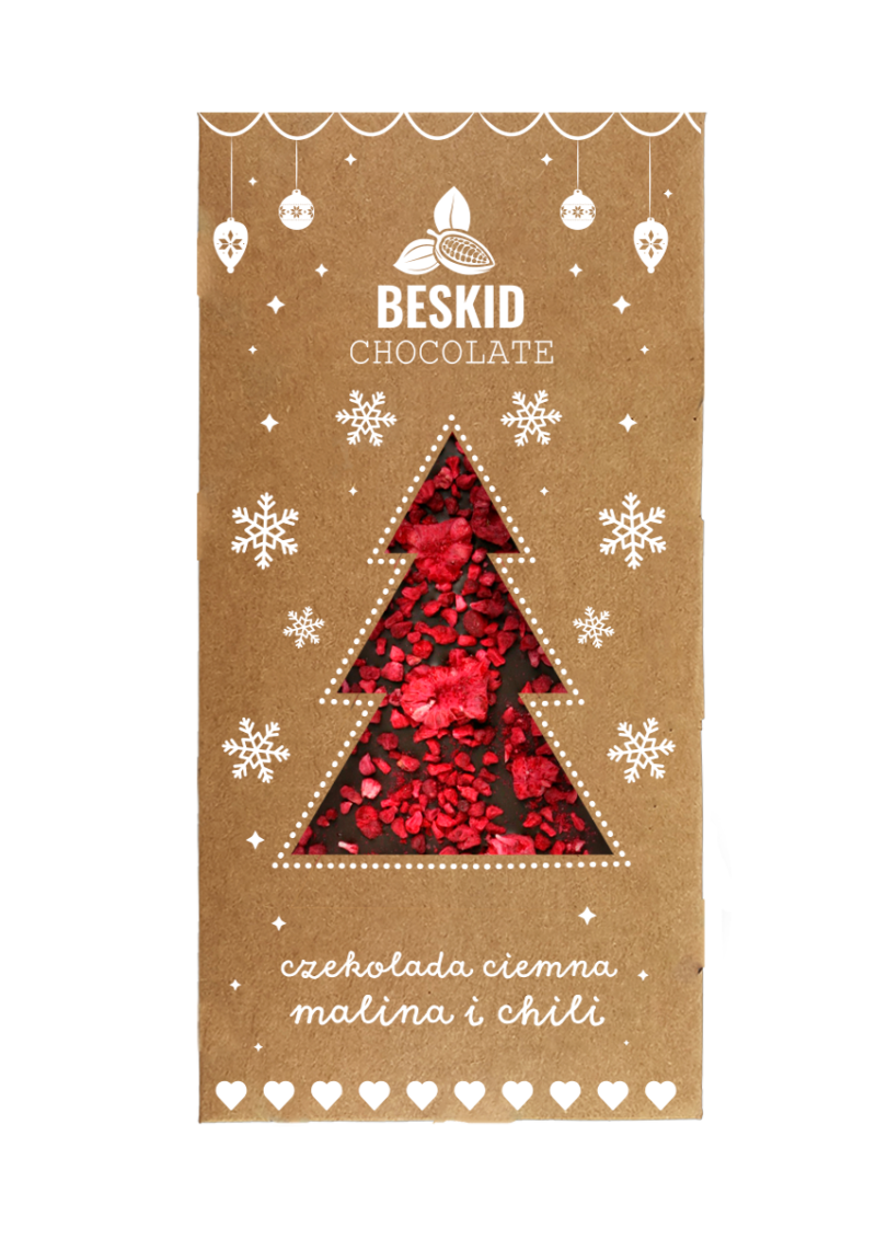 Czekolada świąteczna ciemna z malinami i chili 100g