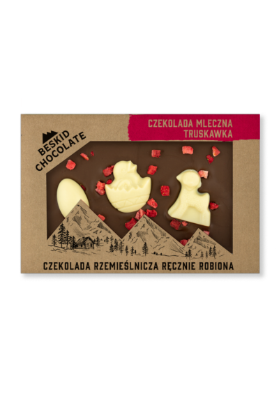 Czekolada mleczna z truskawkami i wielkanocnymi figurkami