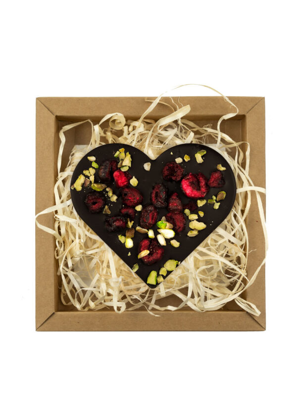 Serce z czekolady ciemnej z wiśnią i pistacjami 100g