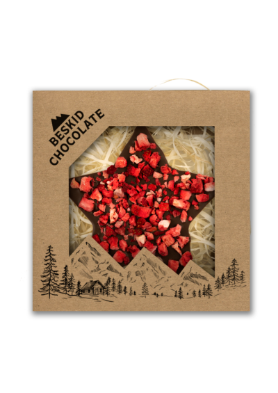 Gwiazda z czekolady mlecznej z truskawkami 100g