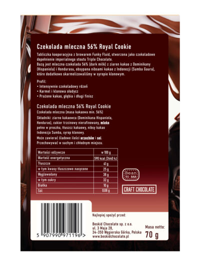 Czekolada mleczna 56% z nibsami kakao Royal Cookie - obrazek 3